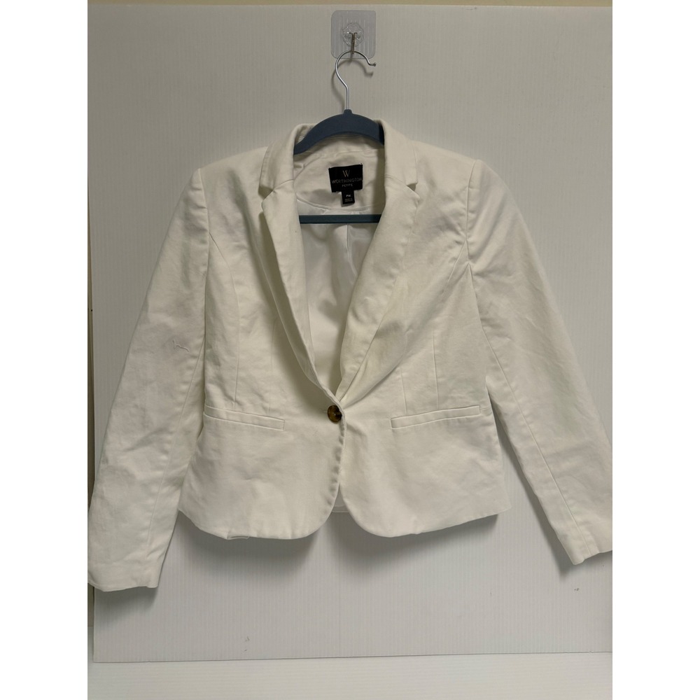 Worthington Petite Off White Single Button Blazer Jacket Cream PM